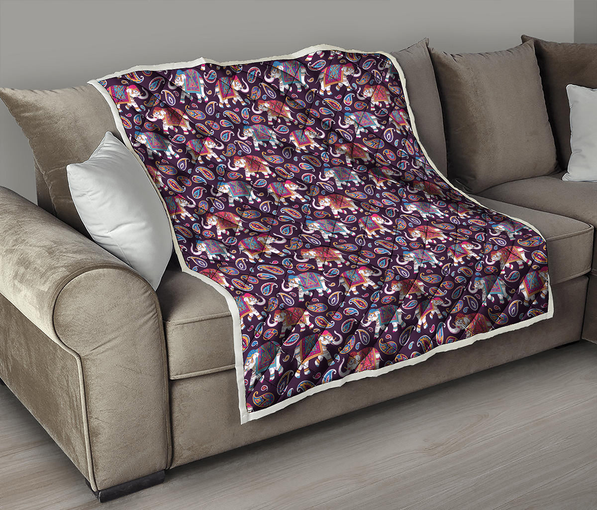 Vintage Indian Elephant Pattern Print Quilt