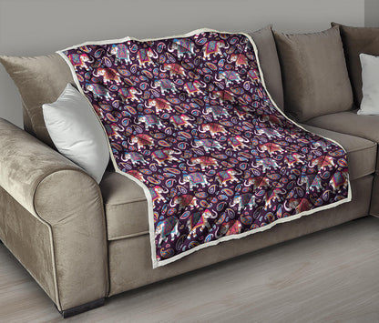 Vintage Indian Elephant Pattern Print Quilt