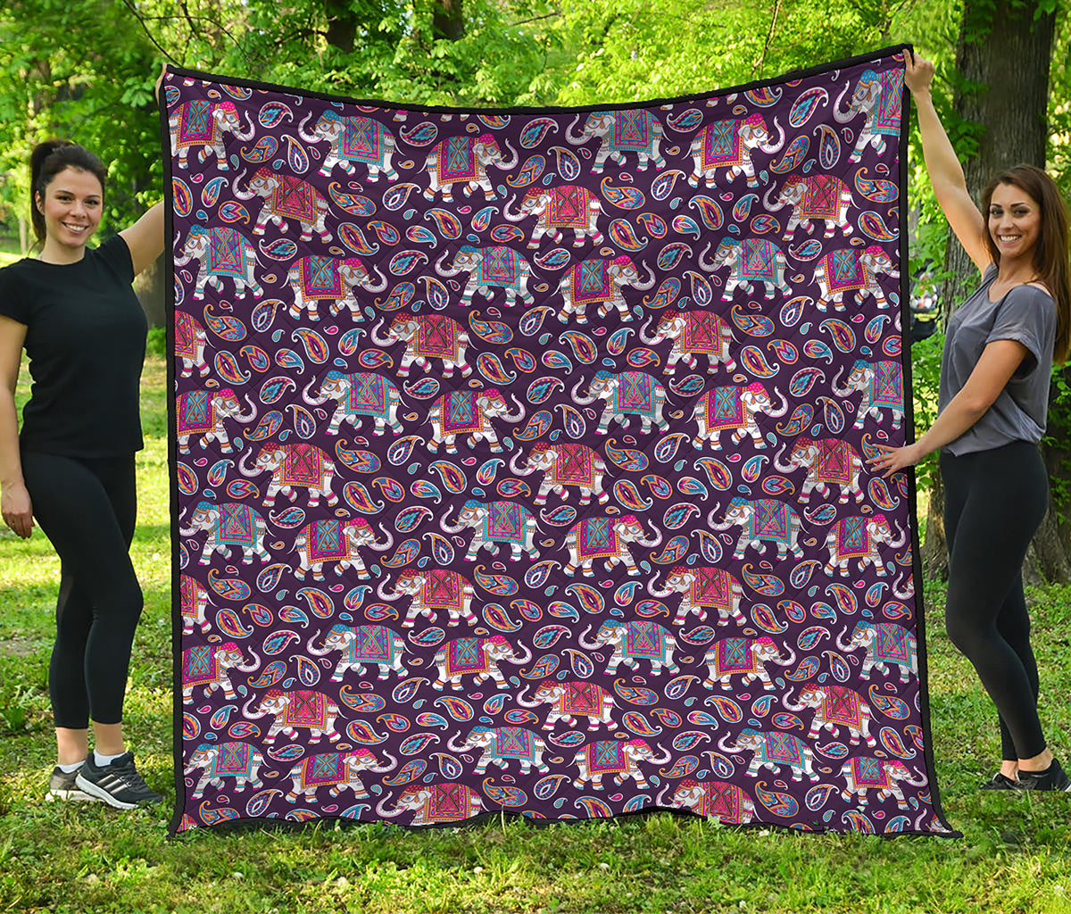 Vintage Indian Elephant Pattern Print Quilt