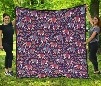 Vintage Indian Elephant Pattern Print Quilt