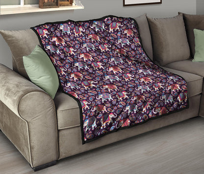 Vintage Indian Elephant Pattern Print Quilt