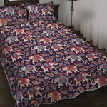 Vintage Indian Elephant Pattern Print Quilt Bed Set