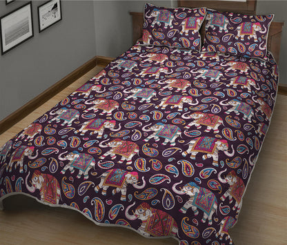Vintage Indian Elephant Pattern Print Quilt Bed Set