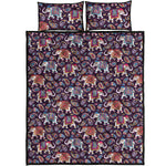 Vintage Indian Elephant Pattern Print Quilt Bed Set
