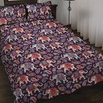Vintage Indian Elephant Pattern Print Quilt Bed Set