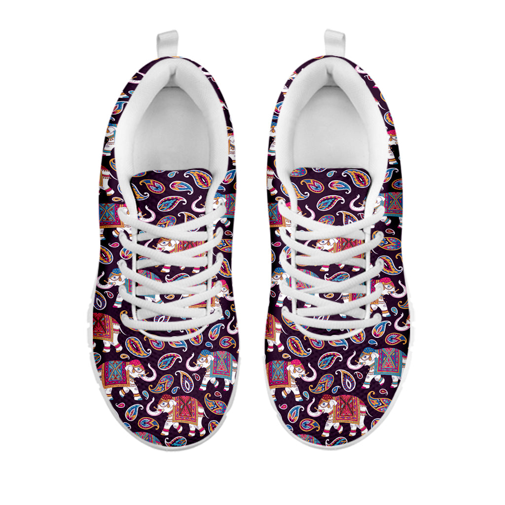 Vintage Indian Elephant Pattern Print White Sneakers