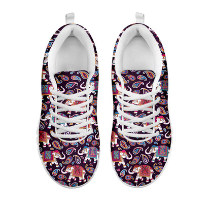 Vintage Indian Elephant Pattern Print White Sneakers