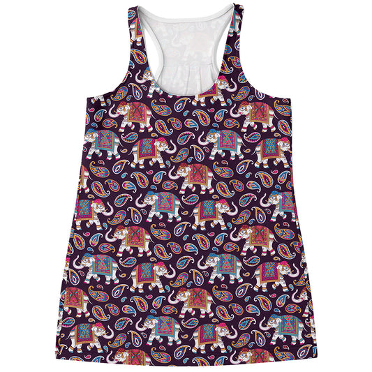 Vintage Indian Elephant Pattern Print Women's Racerback Tank Top