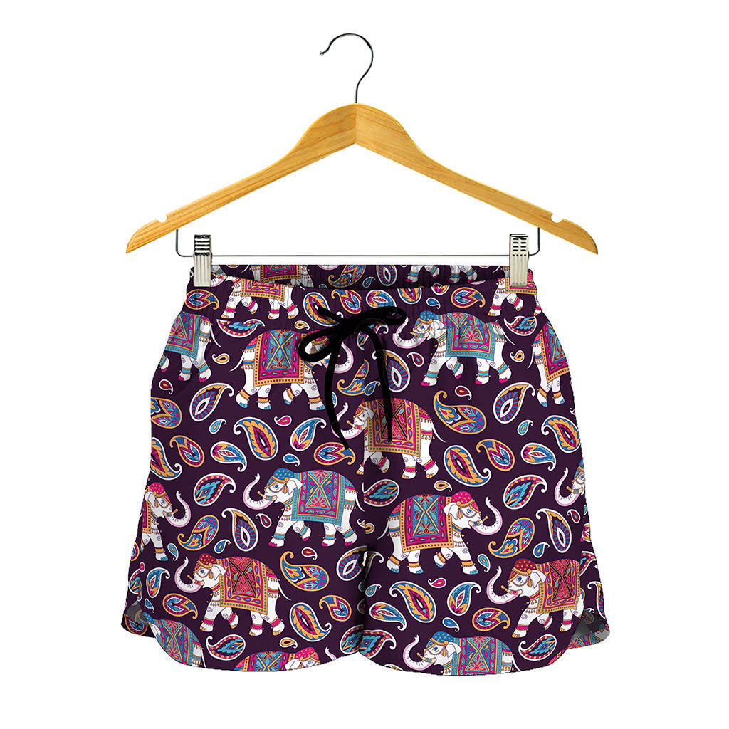 Vintage Indian Elephant Pattern Print Women's Shorts