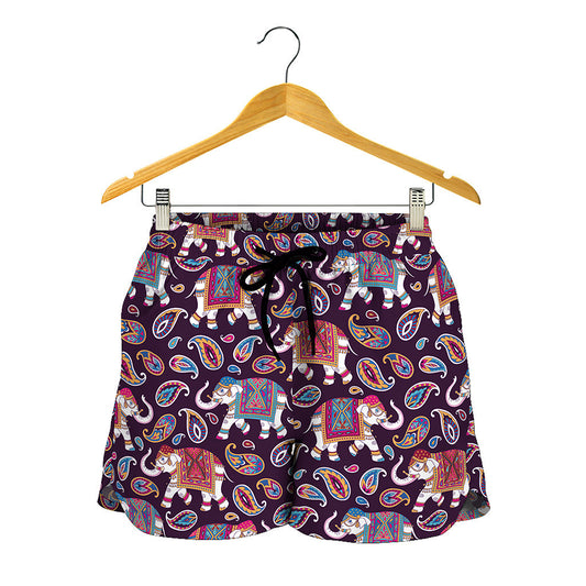Vintage Indian Elephant Pattern Print Women's Shorts