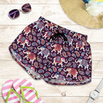 Vintage Indian Elephant Pattern Print Women's Shorts