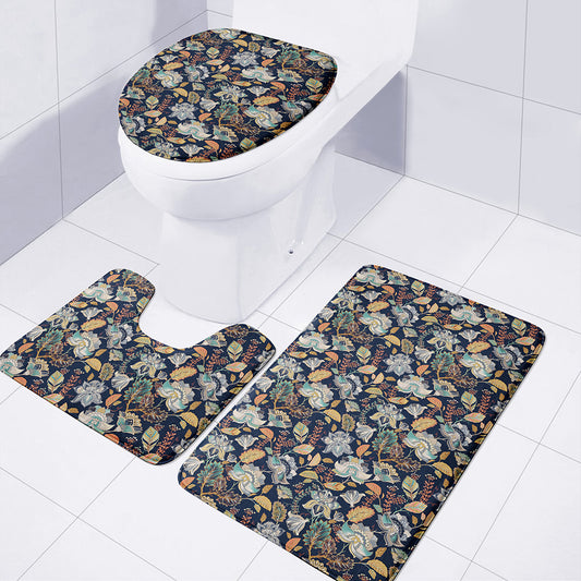 Vintage Indian Floral Pattern Print 3 Piece Bath Mat Set