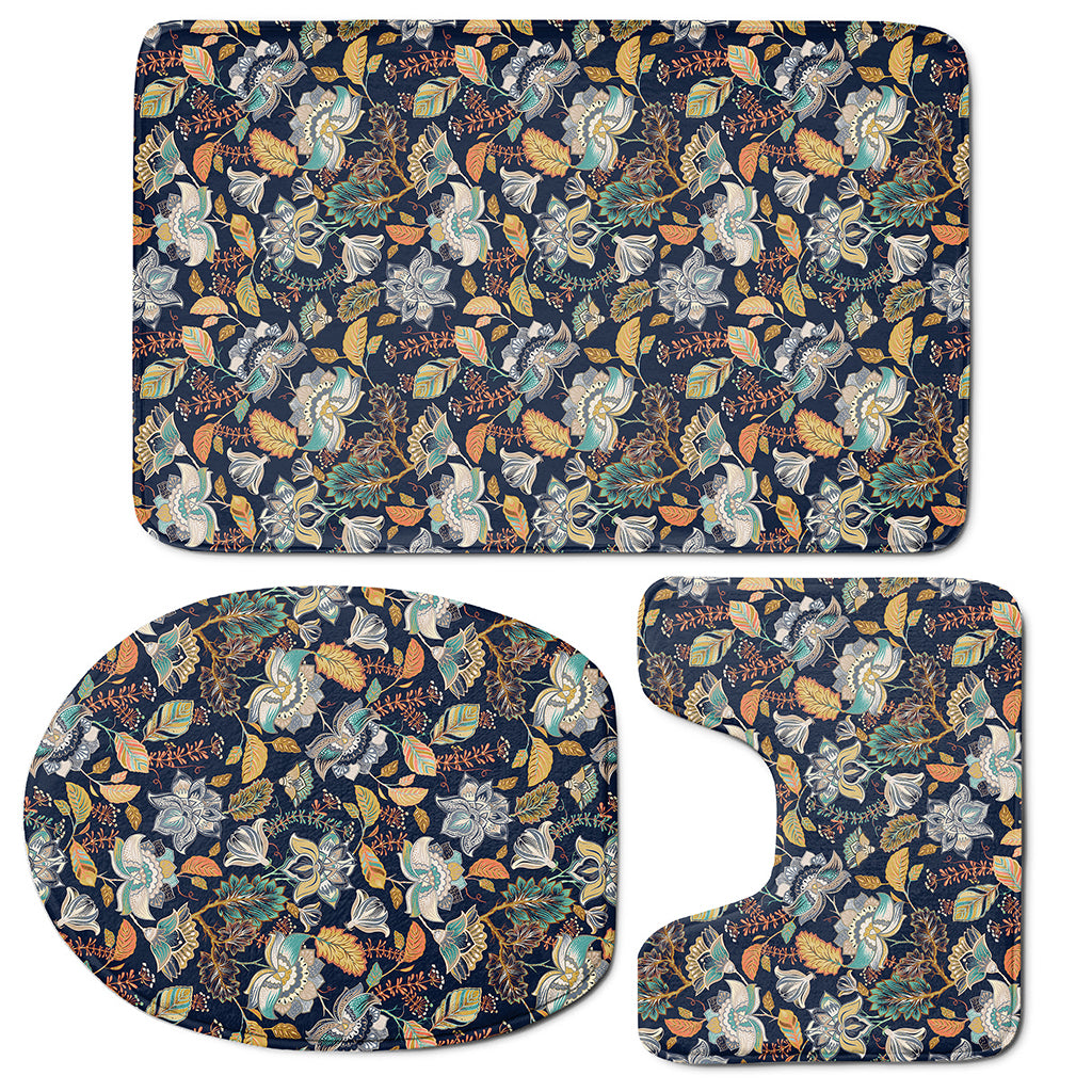 Vintage Indian Floral Pattern Print 3 Piece Bath Mat Set