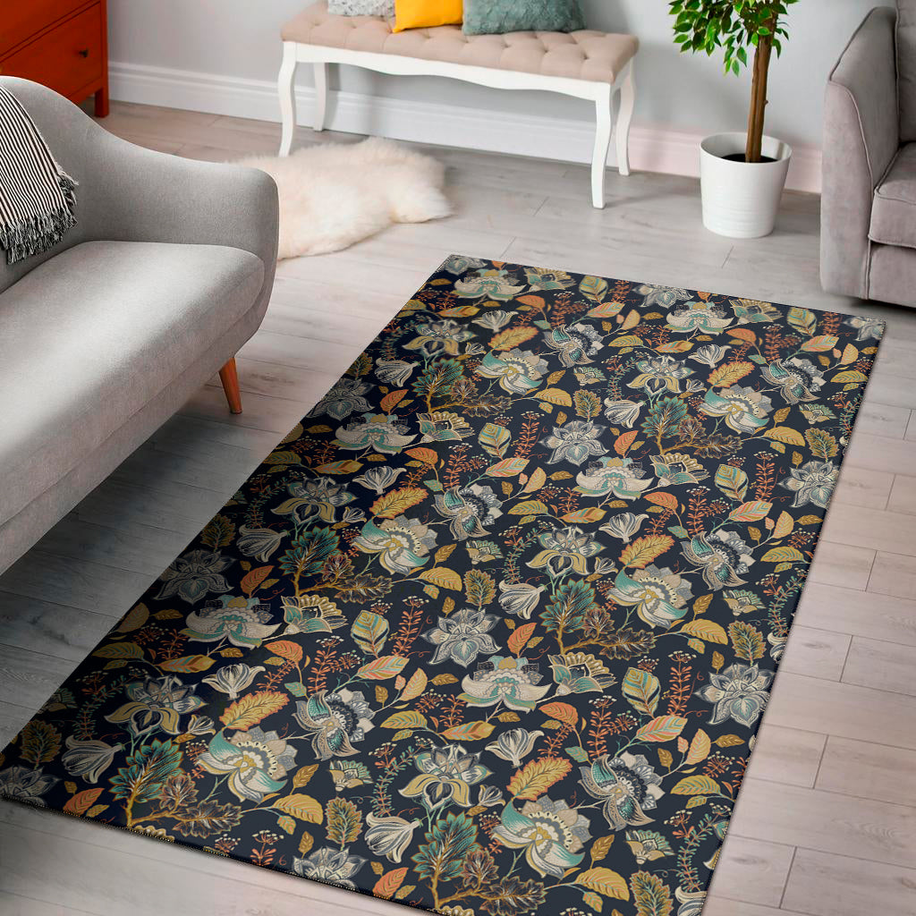 Vintage Indian Floral Pattern Print Area Rug