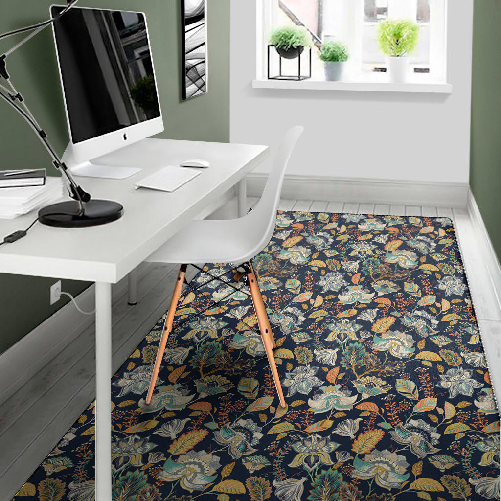 Vintage Indian Floral Pattern Print Area Rug