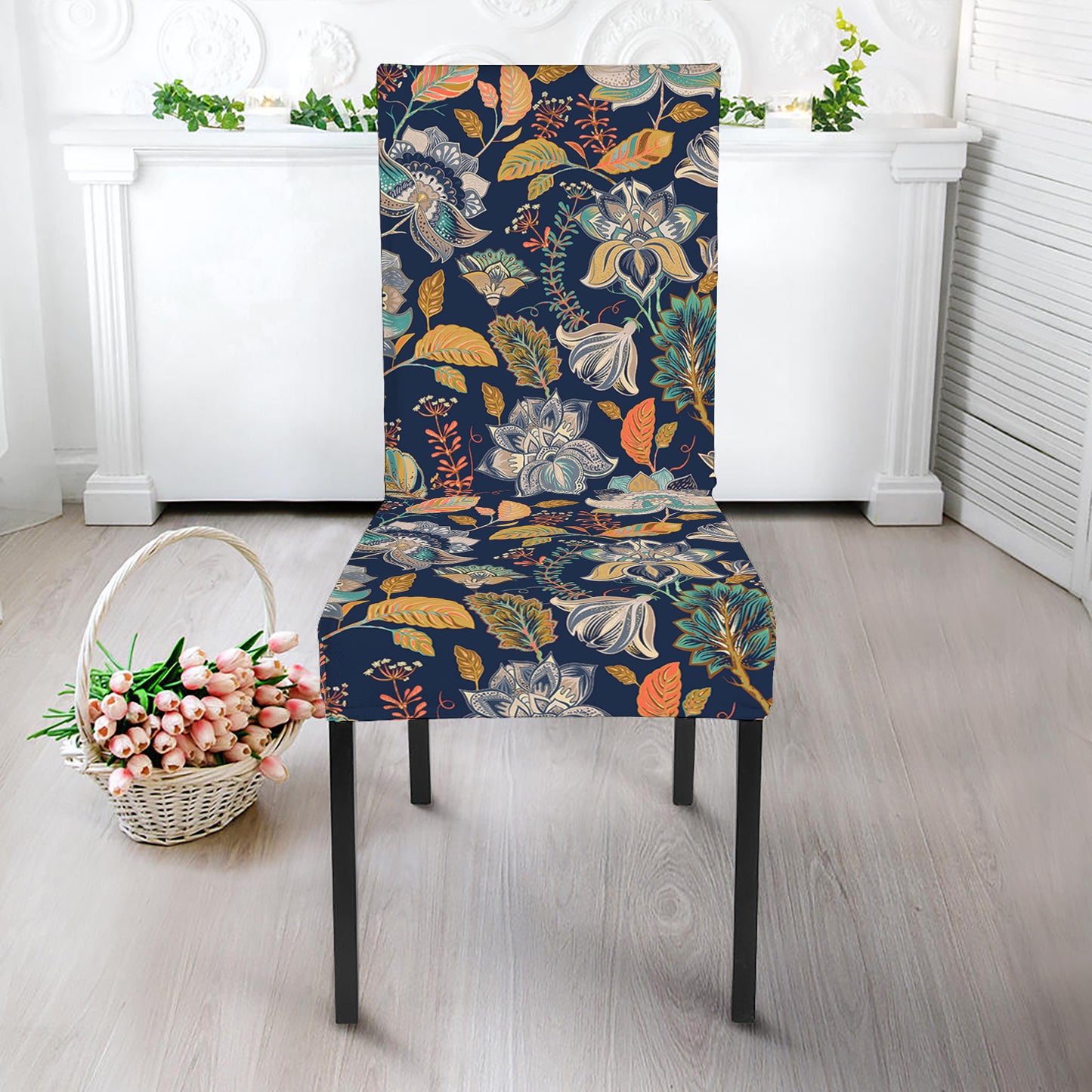 Vintage Indian Floral Pattern Print Dining Chair Slipcover