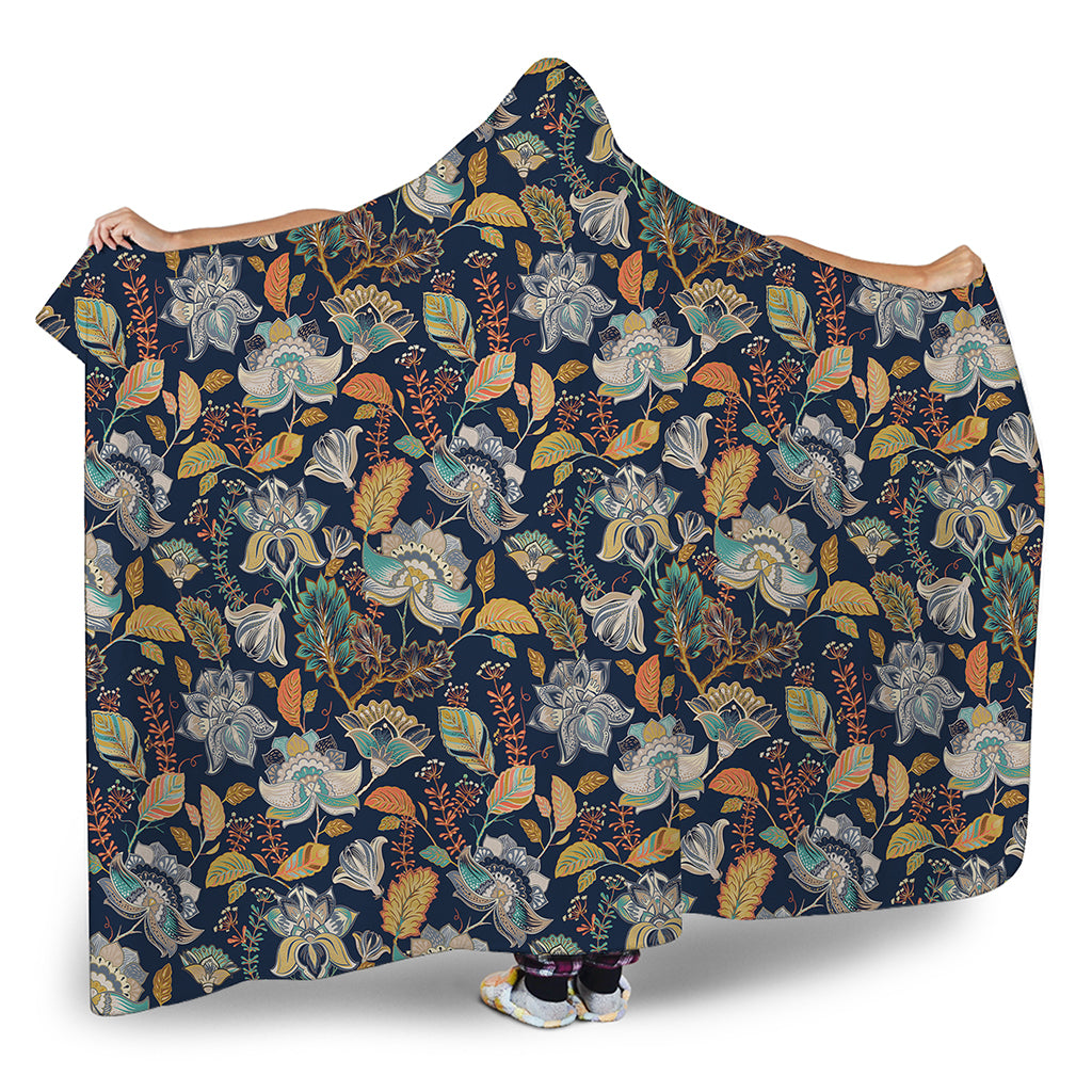 Vintage Indian Floral Pattern Print Hooded Blanket