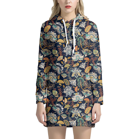 Vintage Indian Floral Pattern Print Hoodie Dress