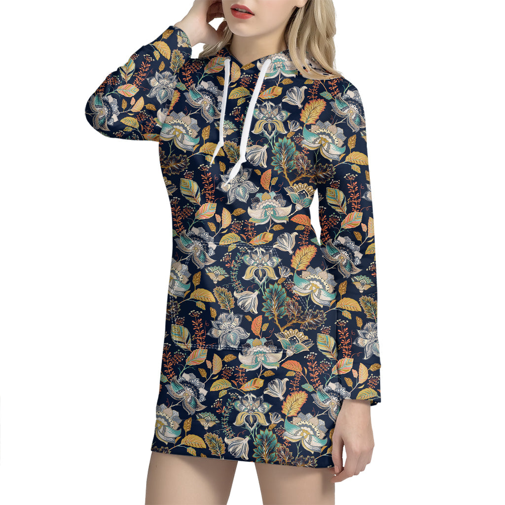 Vintage Indian Floral Pattern Print Hoodie Dress