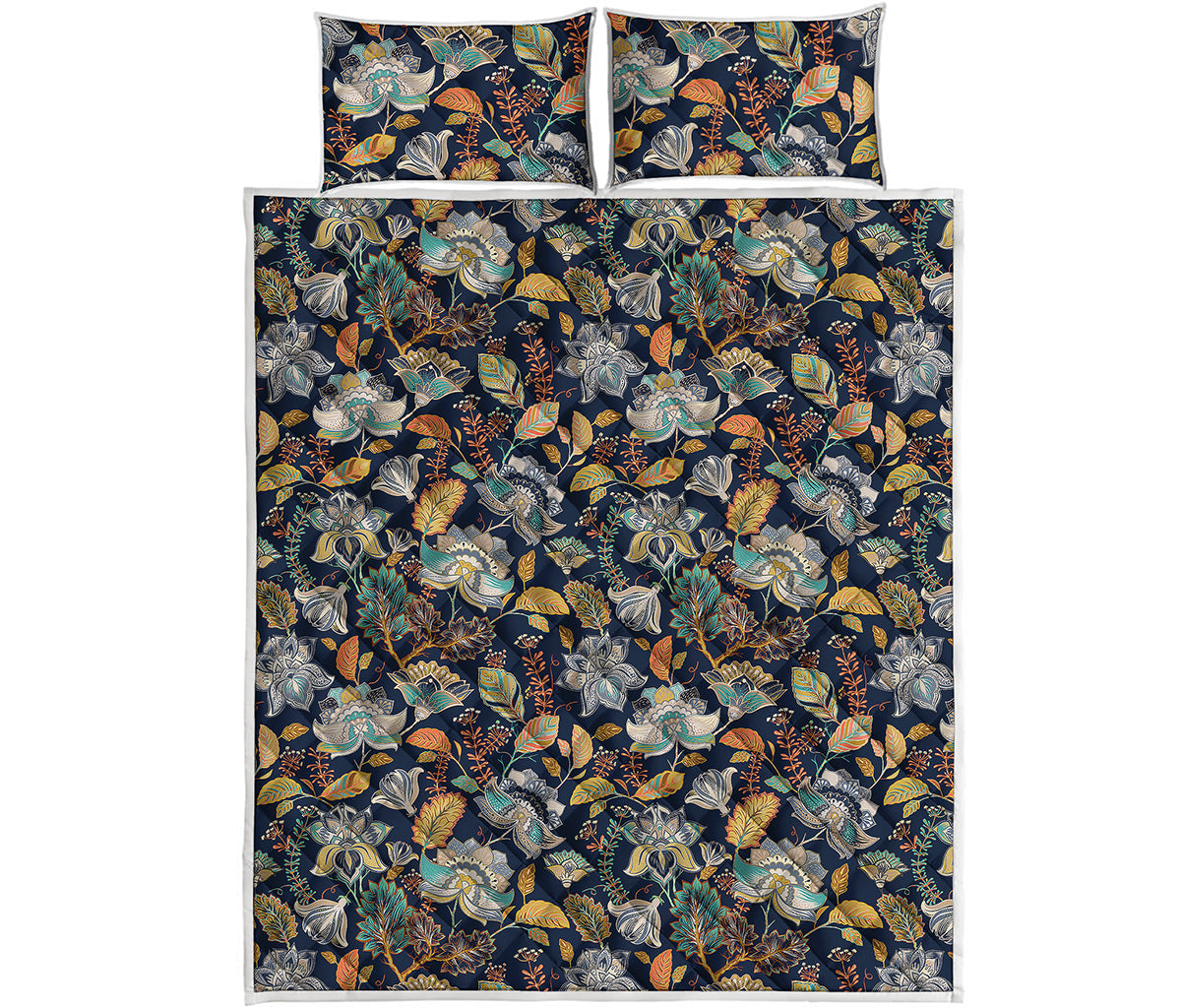 Vintage Indian Floral Pattern Print Quilt Bed Set