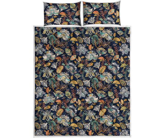 Vintage Indian Floral Pattern Print Quilt Bed Set