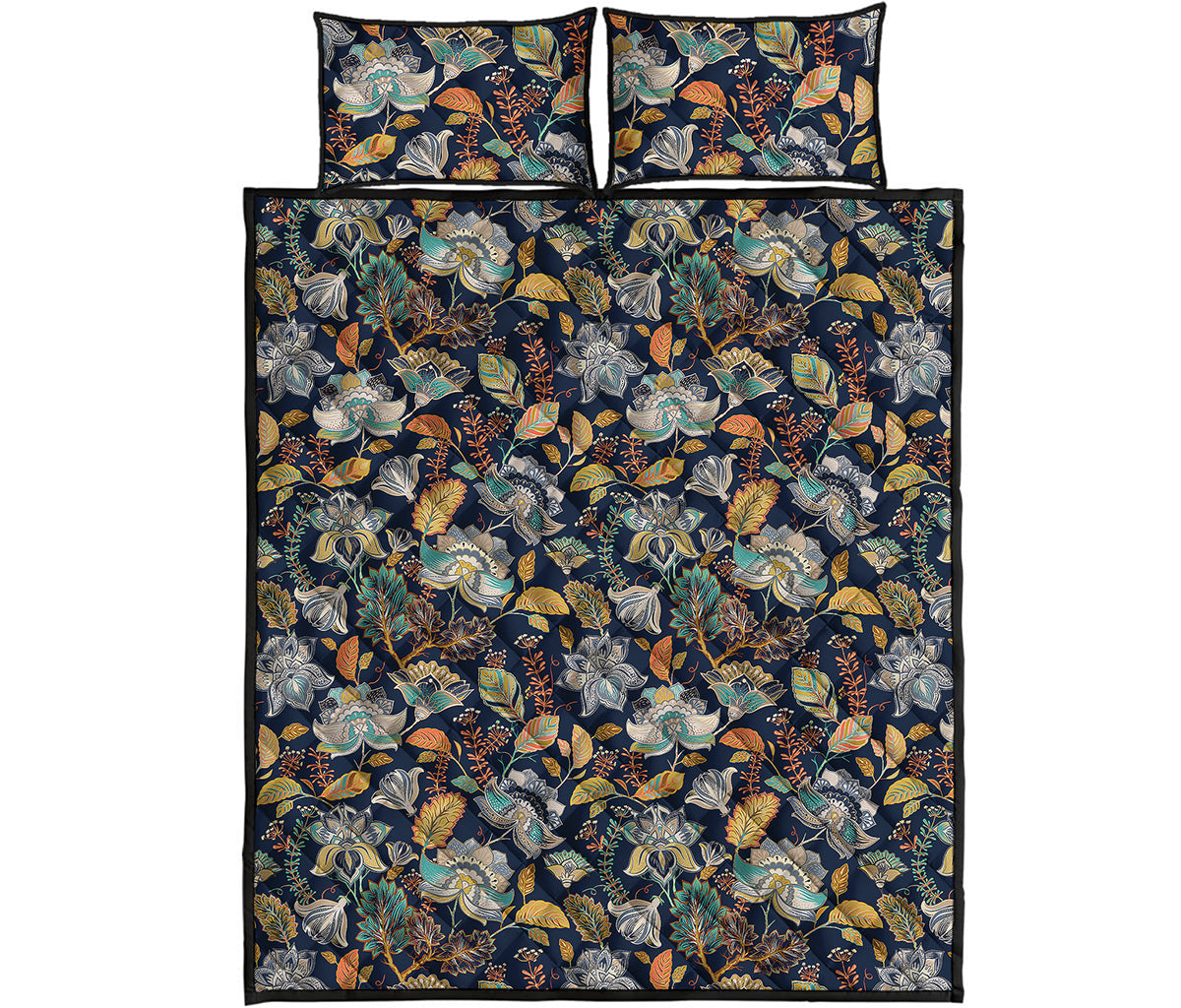 Vintage Indian Floral Pattern Print Quilt Bed Set