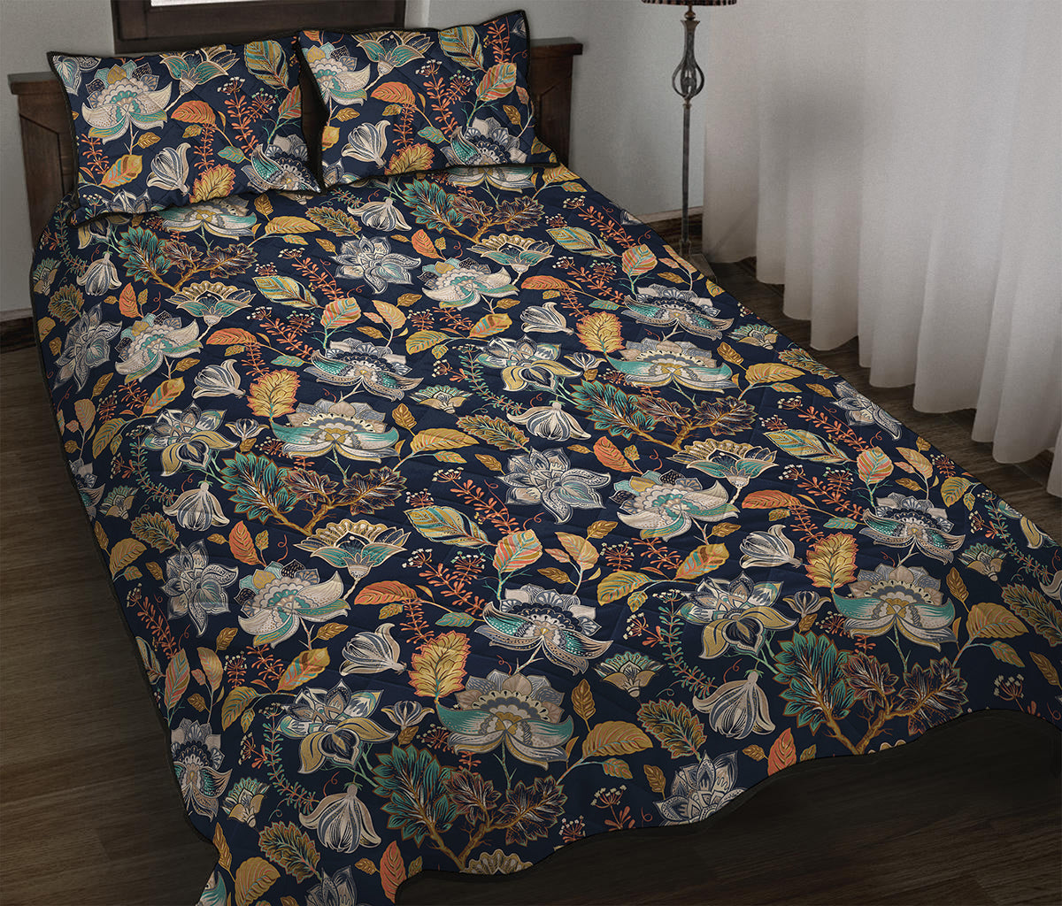 Vintage Indian Floral Pattern Print Quilt Bed Set