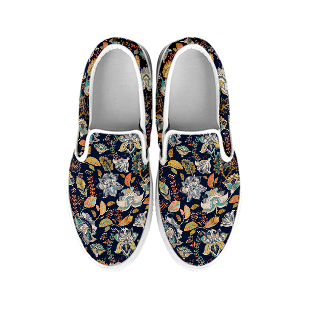Vintage Indian Floral Pattern Print White Slip On Shoes