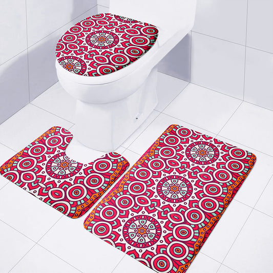 Vintage Indian Mandala Print 3 Piece Bath Mat Set
