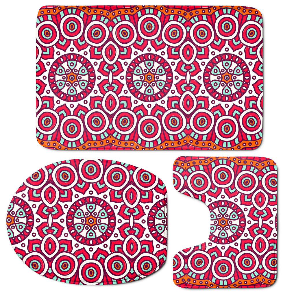 Vintage Indian Mandala Print 3 Piece Bath Mat Set