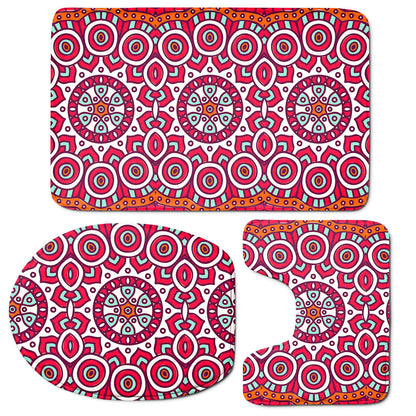 Vintage Indian Mandala Print 3 Piece Bath Mat Set