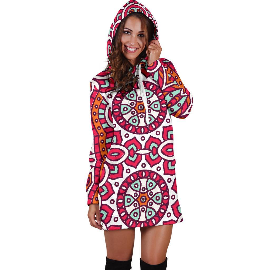 Vintage Indian Mandala Print Hoodie Dress GearFrost
