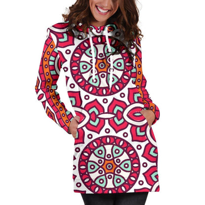 Vintage Indian Mandala Print Hoodie Dress GearFrost