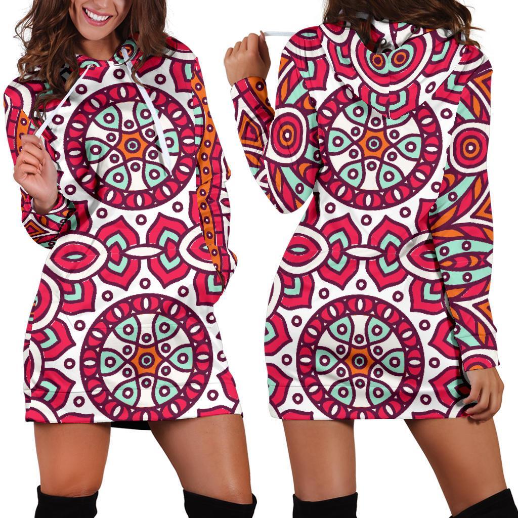 Vintage Indian Mandala Print Hoodie Dress GearFrost