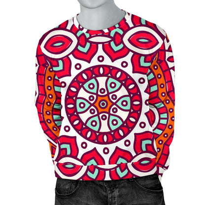 Vintage Indian Mandala Print Men's Crewneck Sweatshirt GearFrost