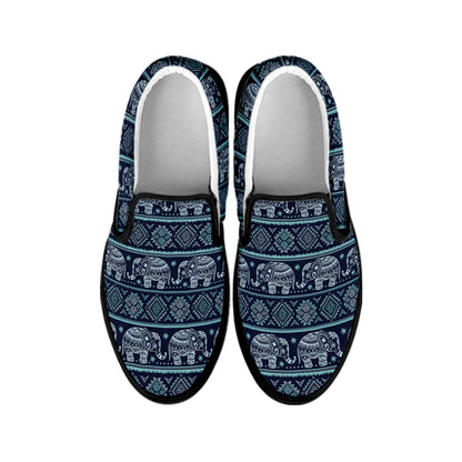 Vintage Indian Tribal Pattern Print Black Slip On Shoes