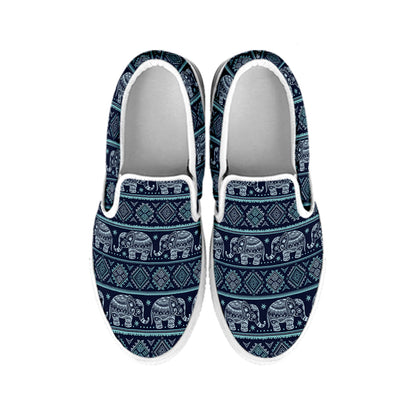 Vintage Indian Tribal Pattern Print White Slip On Shoes