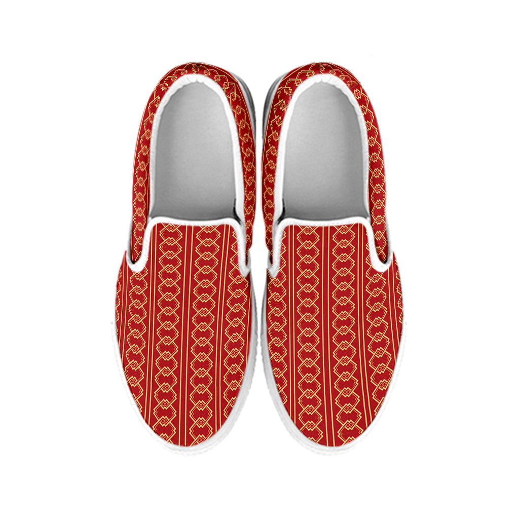 Vintage Japanese Pattern Print White Slip On Shoes