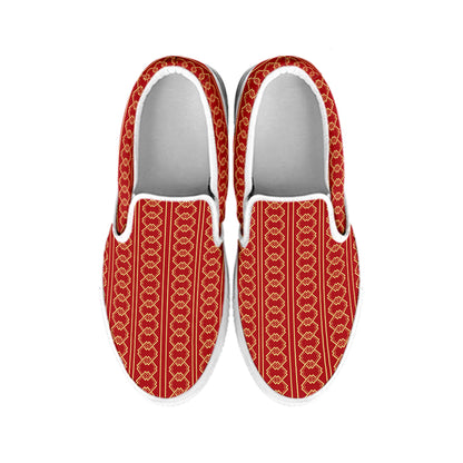 Vintage Japanese Pattern Print White Slip On Shoes