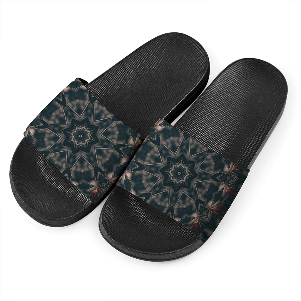 Vintage Kaleidoscope Print Black Slide Sandals