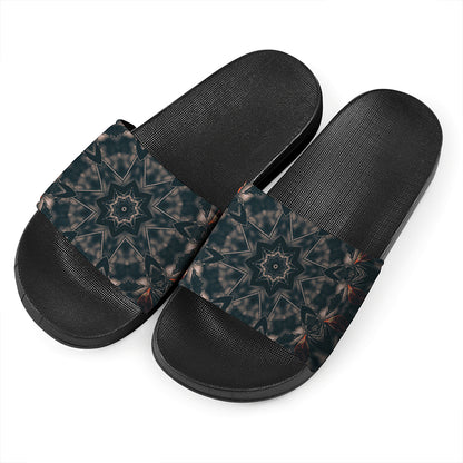 Vintage Kaleidoscope Print Black Slide Sandals