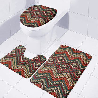 Vintage Knitted Pattern Print 3 Piece Bath Mat Set