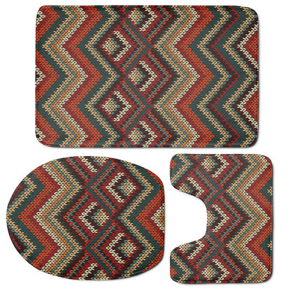 Vintage Knitted Pattern Print 3 Piece Bath Mat Set