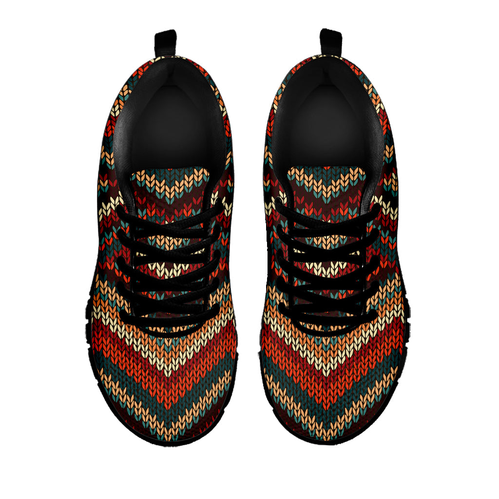 Vintage Knitted Pattern Print Black Sneakers