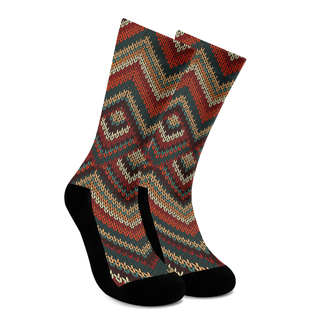 Vintage Knitted Pattern Print Crew Socks