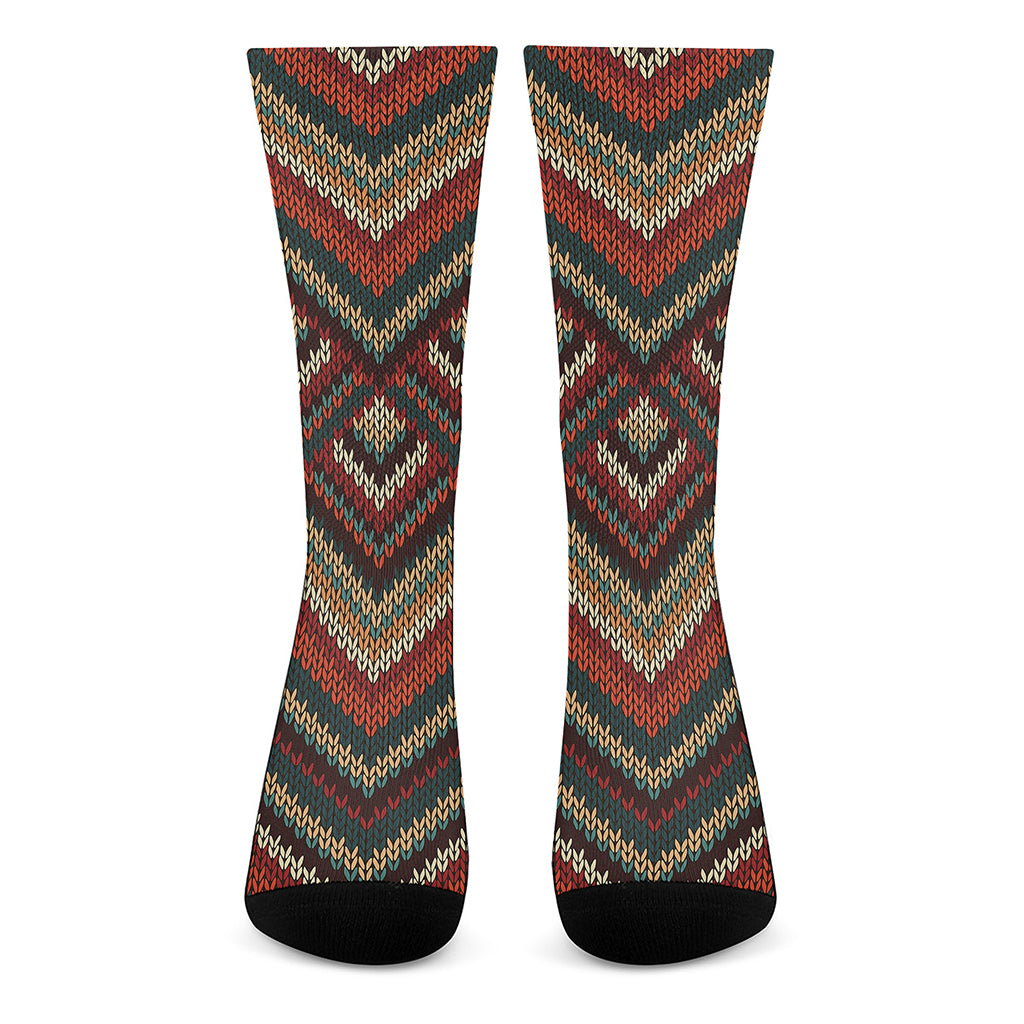 Vintage Knitted Pattern Print Crew Socks
