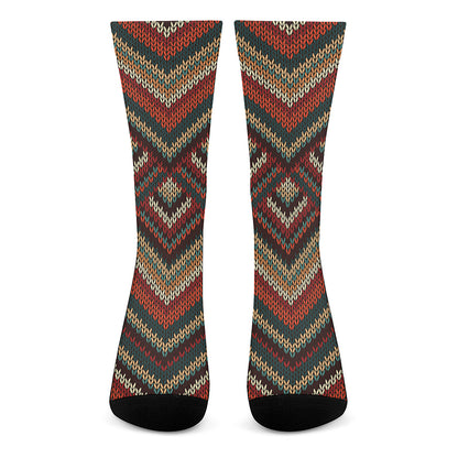 Vintage Knitted Pattern Print Crew Socks