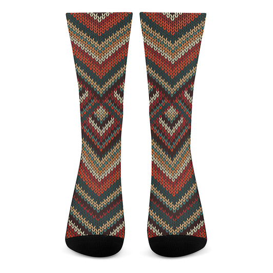 Vintage Knitted Pattern Print Crew Socks