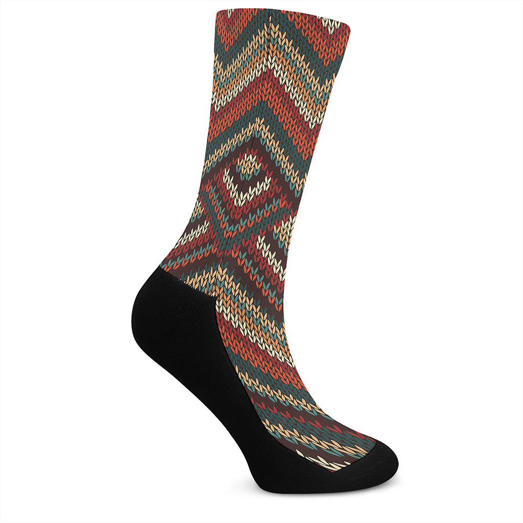 Vintage Knitted Pattern Print Crew Socks