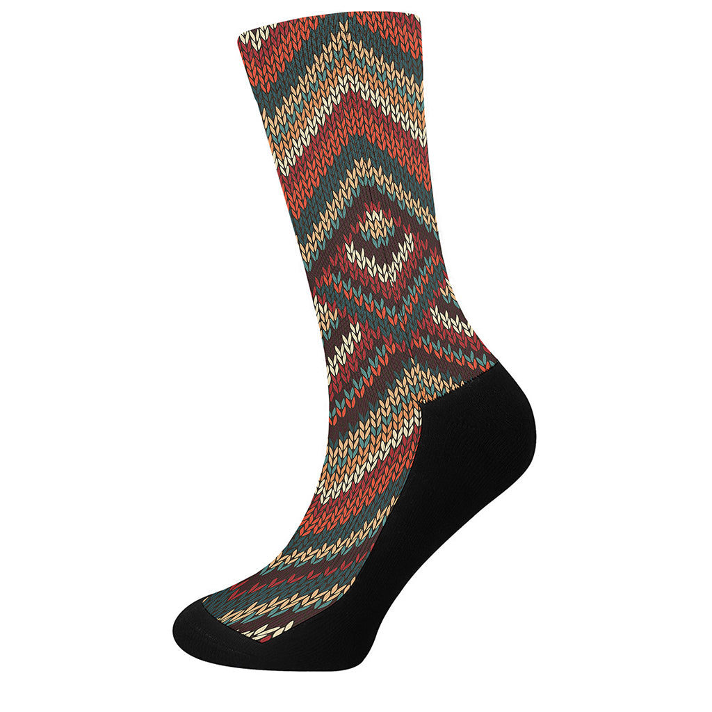 Vintage Knitted Pattern Print Crew Socks